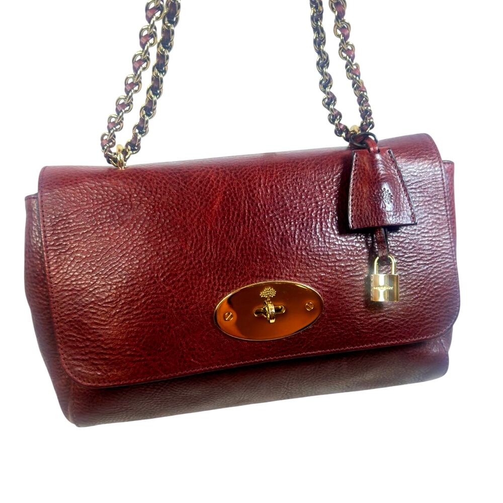 Mulberry Lily Burgundy Pebbled Leather Shoulder Bag Gold Hardware